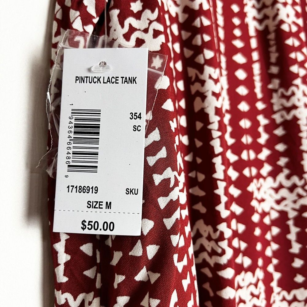 Caffe’ Marrakesh Pintuck Lace Tank Maroon Cream NWT Women’s M - Picture 6 of 9
